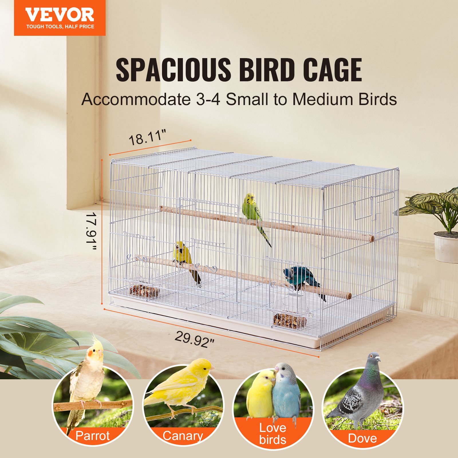 Bird Cage, 18 In, Small Parakeet Sturdy Metal Flight Travel Birdcage With 2 — image 3