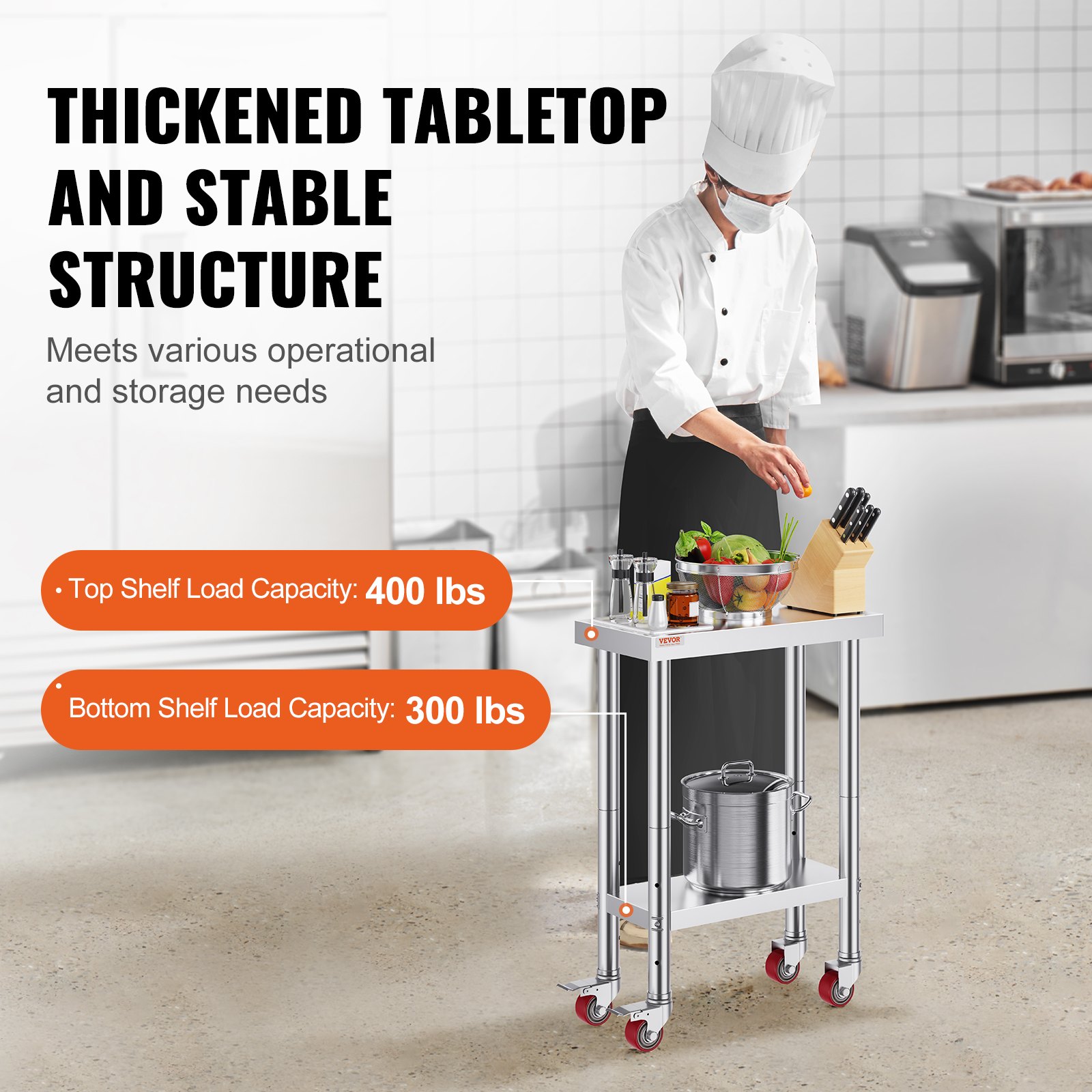 Stainless Steel Catering Work Table 12x24 Inch Commercial With 4 Wheels Food — image 4