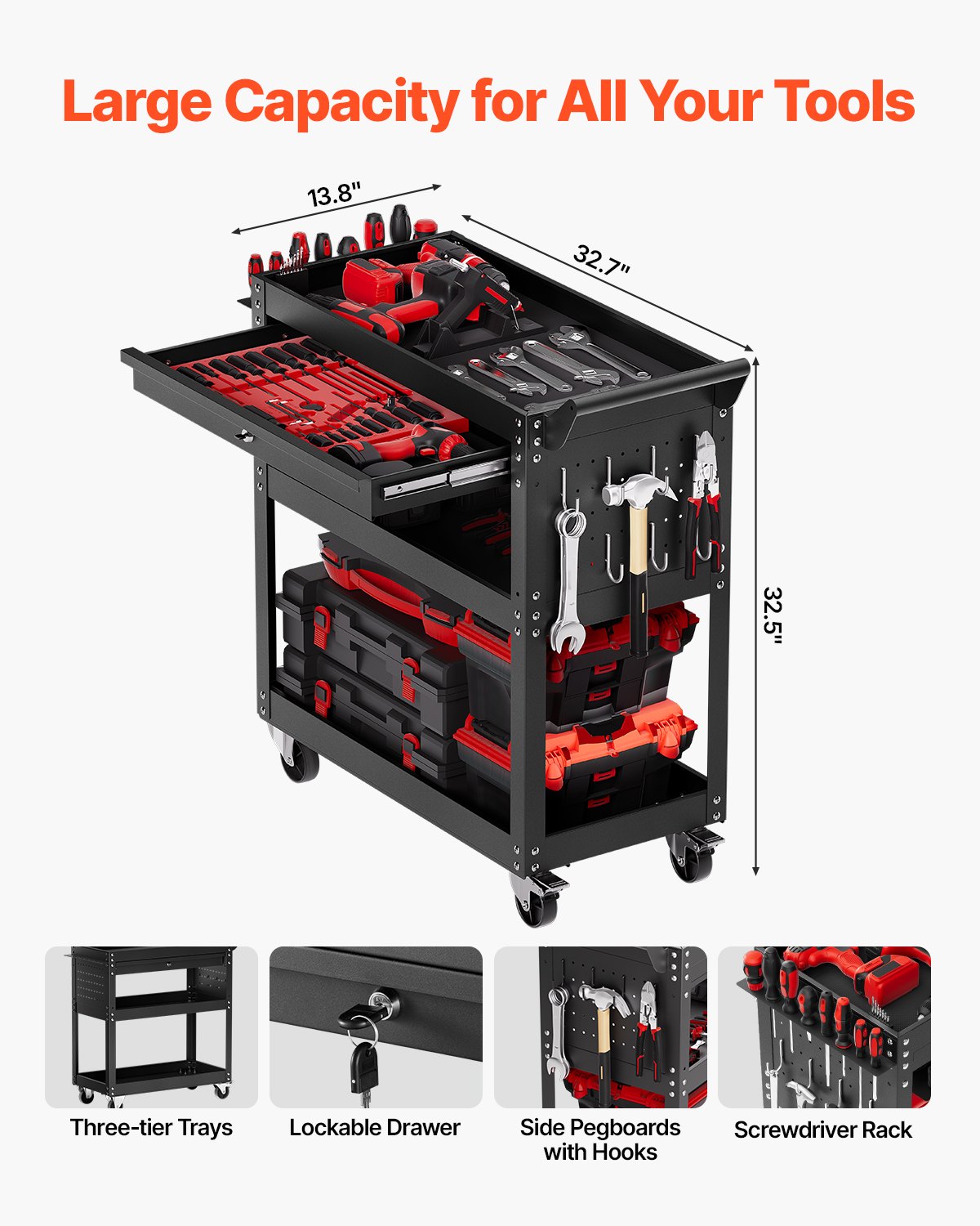 4-Tier Tool Cart With Wheels, 350 Lbs Load Capacity, Rolling Work Drawer — image 2