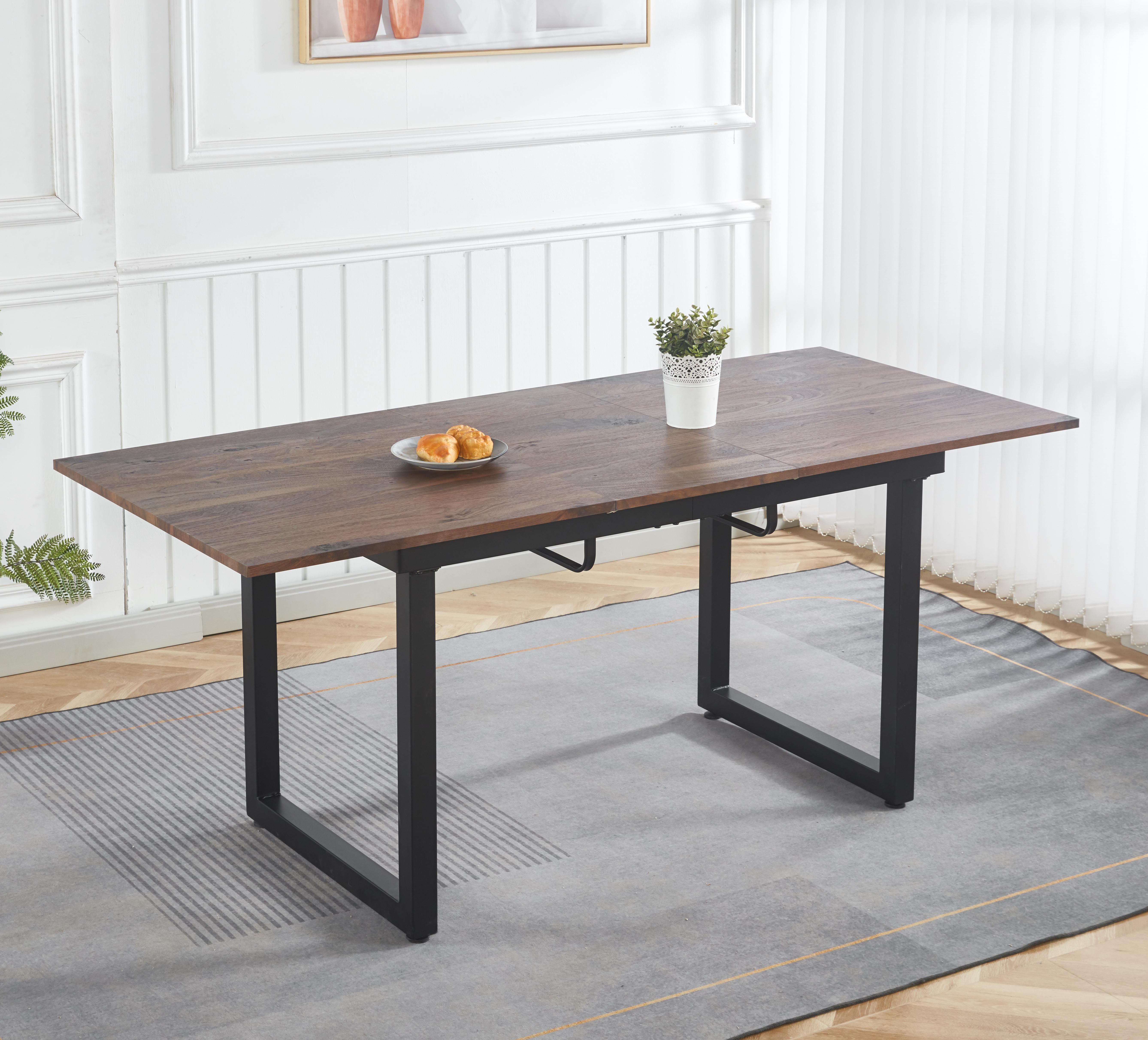 Walnut Color,Square Extendable Dining Table With Metal Leg,Modern Space Saving Kitchen Table For Living Room-55.11-70.86  L X 31.5  W X 29.5  H - Image 1
