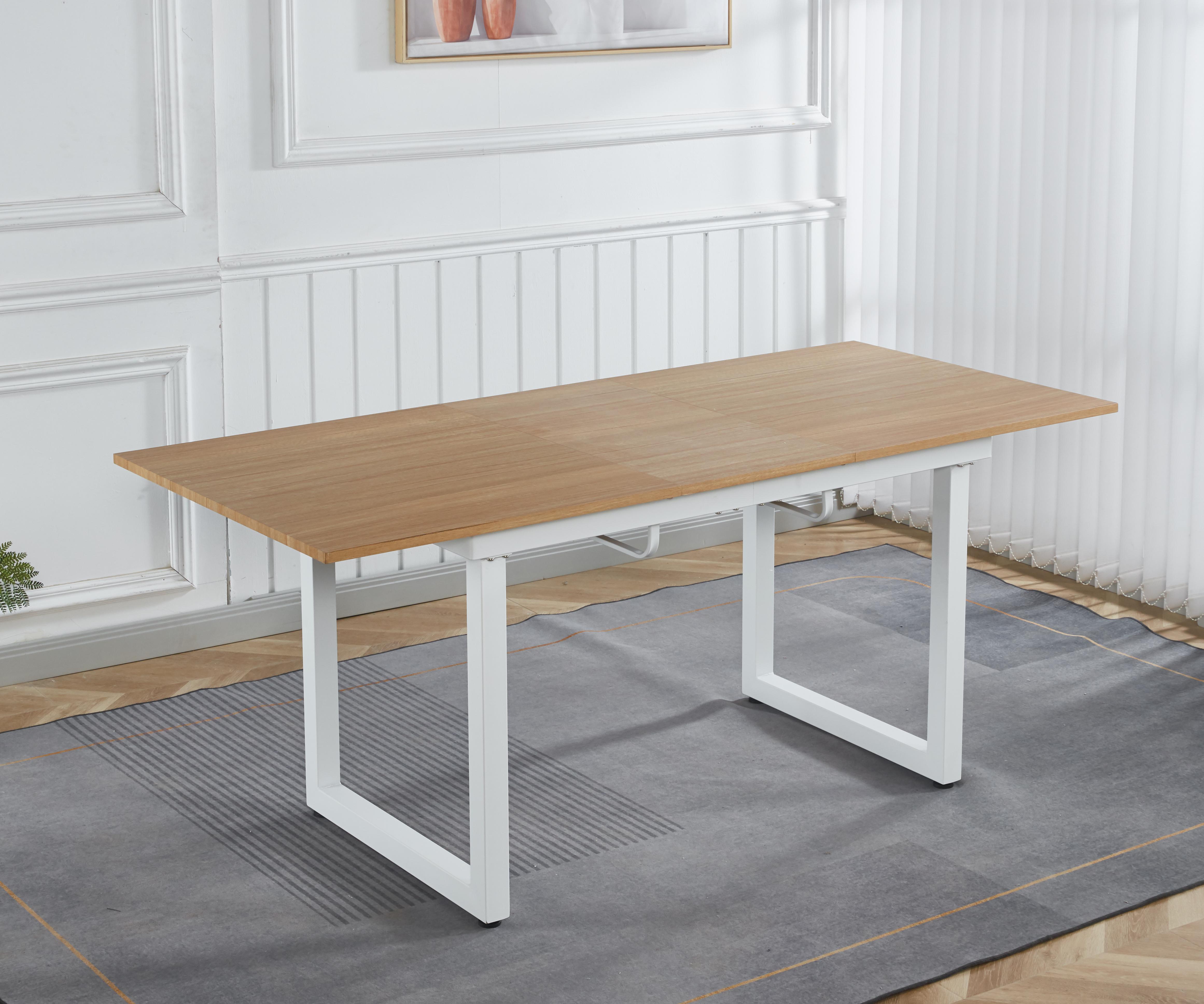 Oak Color,Square Extendable Dining Table With Metal Leg,Modern Space Saving Kitchen Table For Living Room   55.11- 70.86  L X 31.5   W X 29.5  H