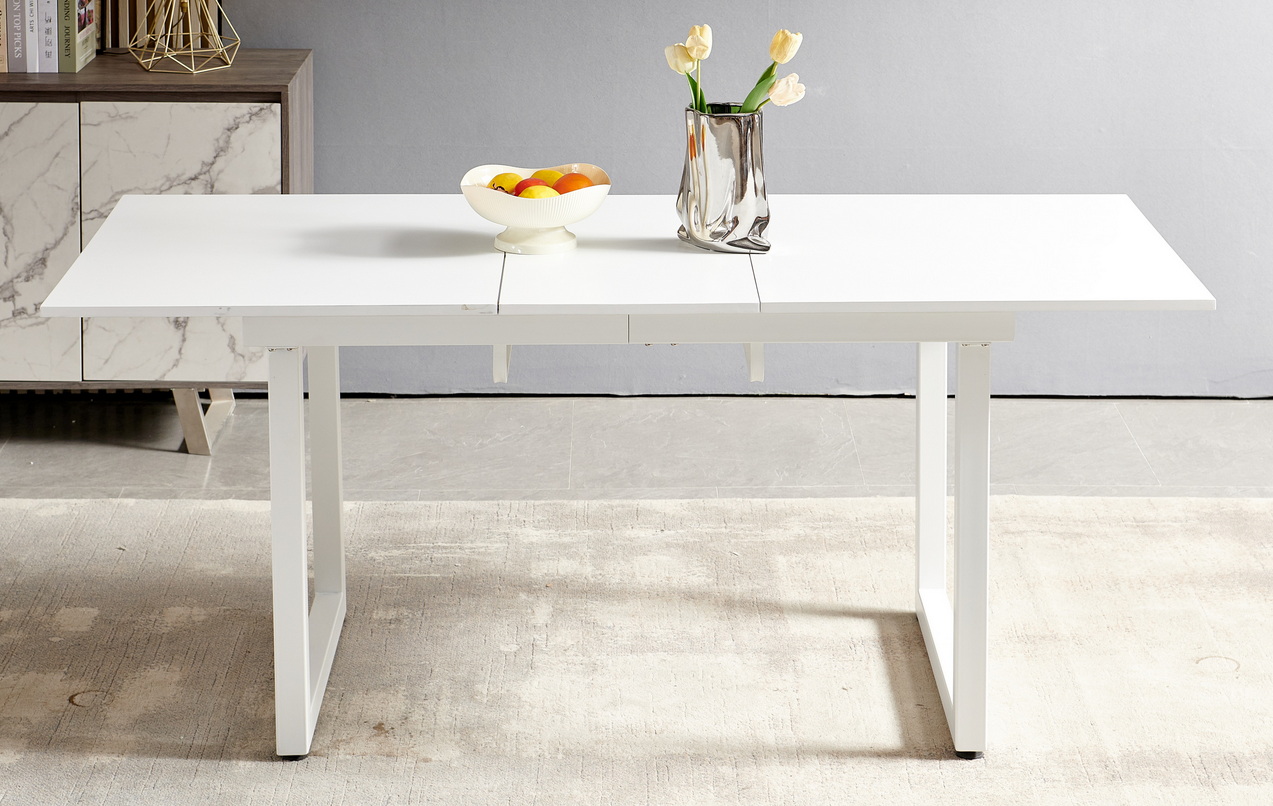 White Color,Square Extendable Dining Table With Metal Leg,Modern Space Saving Kitchen Table For Living Room 70.86 W X 31.5 D X 29.5 H - Image 1