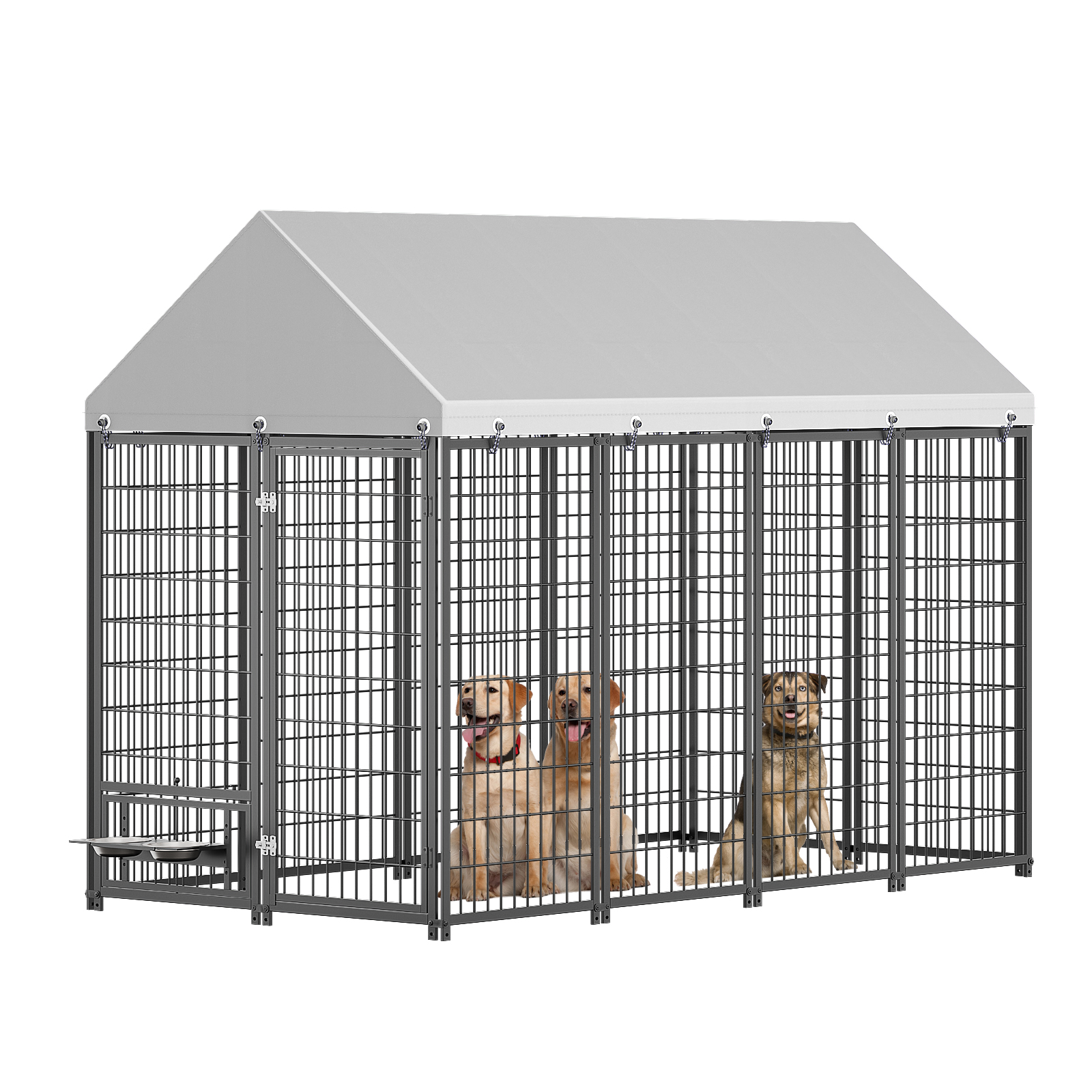 Large Dog Kennel Outdoor Pet Pens Dogs Run Enclosure Animal Hutch Metal Coop Fence With Roof Cover. 7.94'L X 4.13'W X 5.95'H. - Image 1