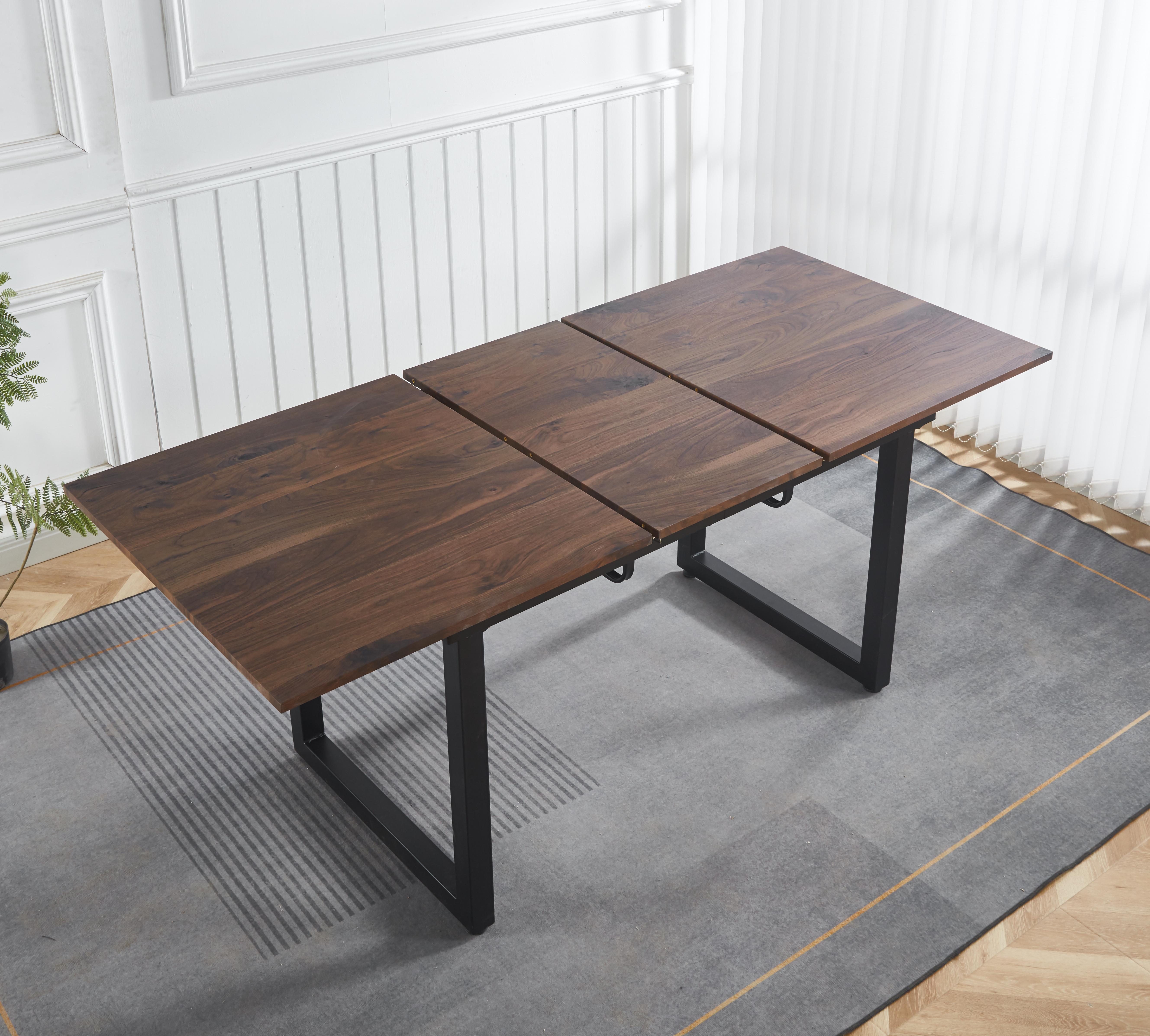 Walnut Color,Square Extendable Dining Table With Metal Leg,Modern Space Saving Kitchen Table For Living Room-55.11-70.86  L X 31.5  W X 29.5  H