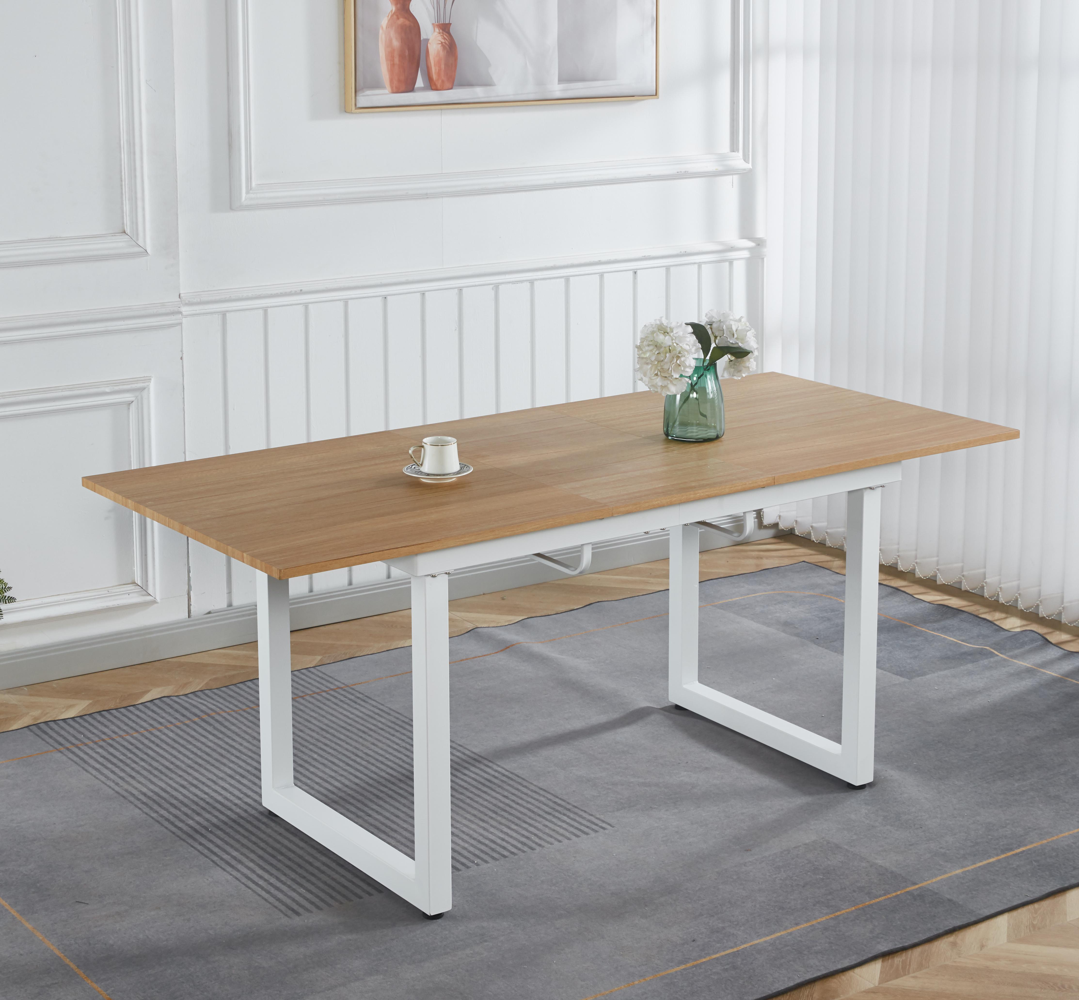 Oak Color,Square Extendable Dining Table With Metal Leg,Modern Space Saving Kitchen Table For Living Room   55.11- 70.86  L X 31.5   W X 29.5  H - Image 1