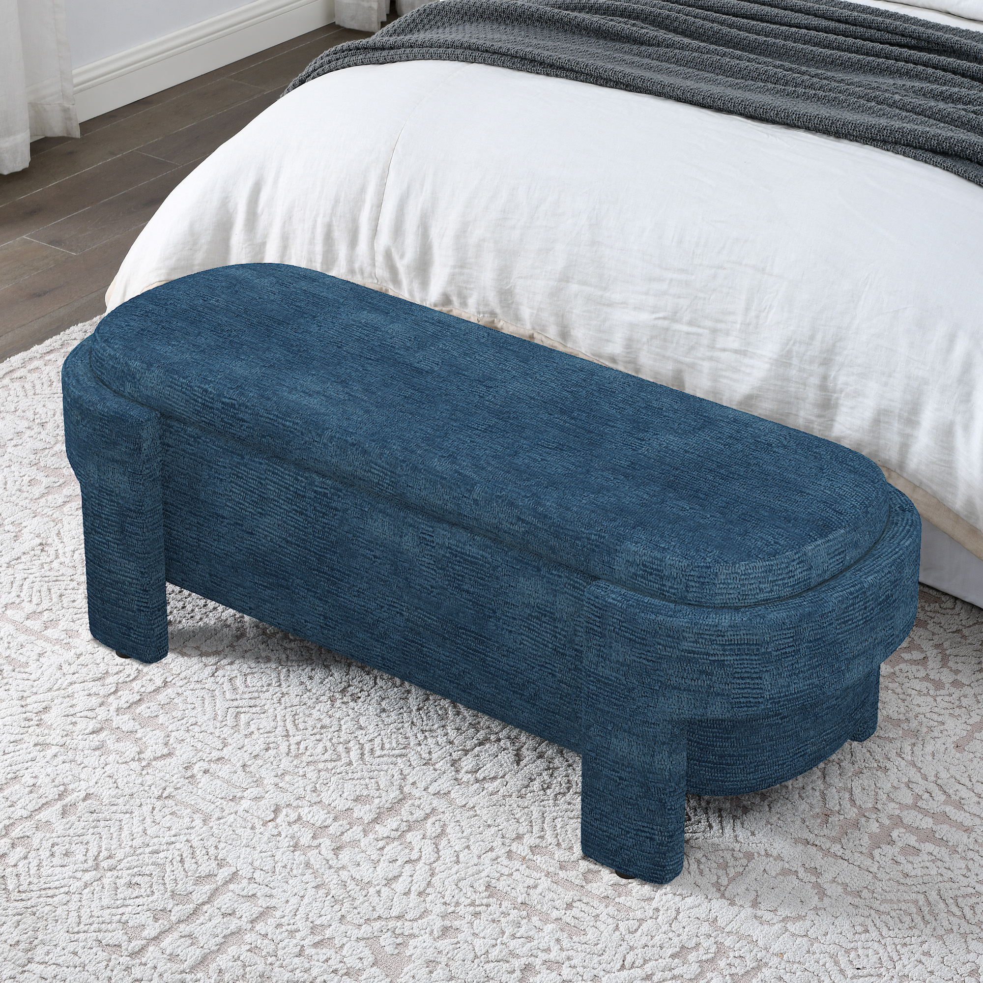 Linen Fabric Upholstered Bench With Large Storage Space For The Living Room, Entryway And Bedroom,dark Blue 51.5x20.5x17_voghion.com