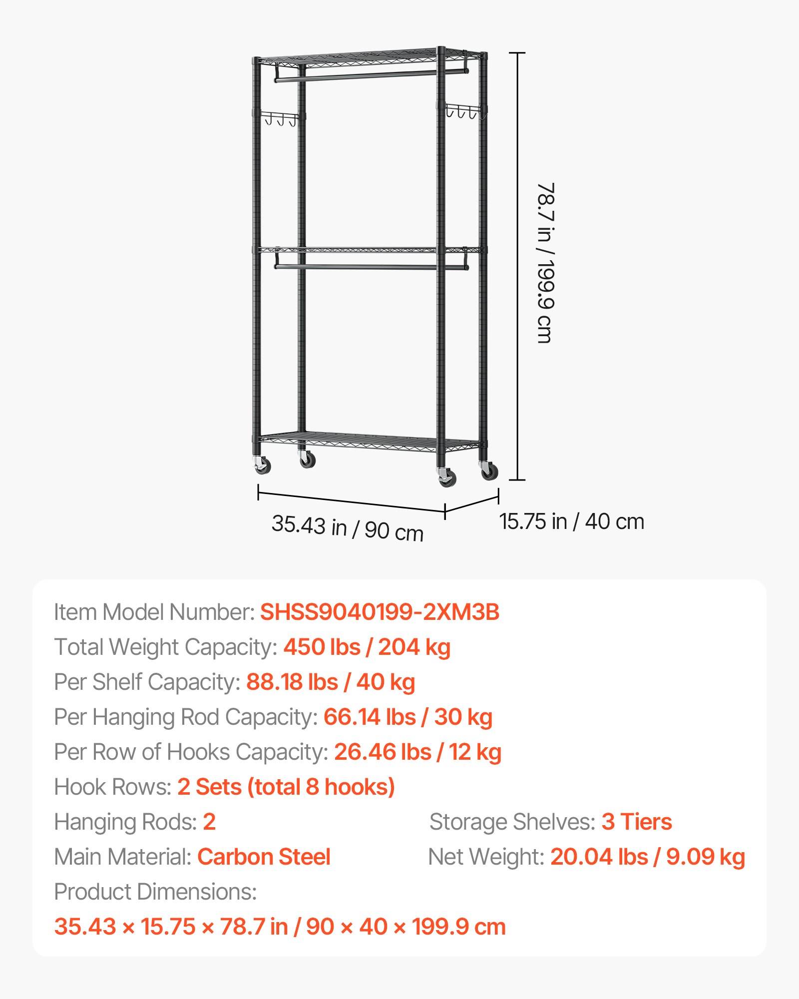 Rolling Clothes Rack, Heavy Duty Clothing Garment 3 Adjustable Tiers Racks — image 3