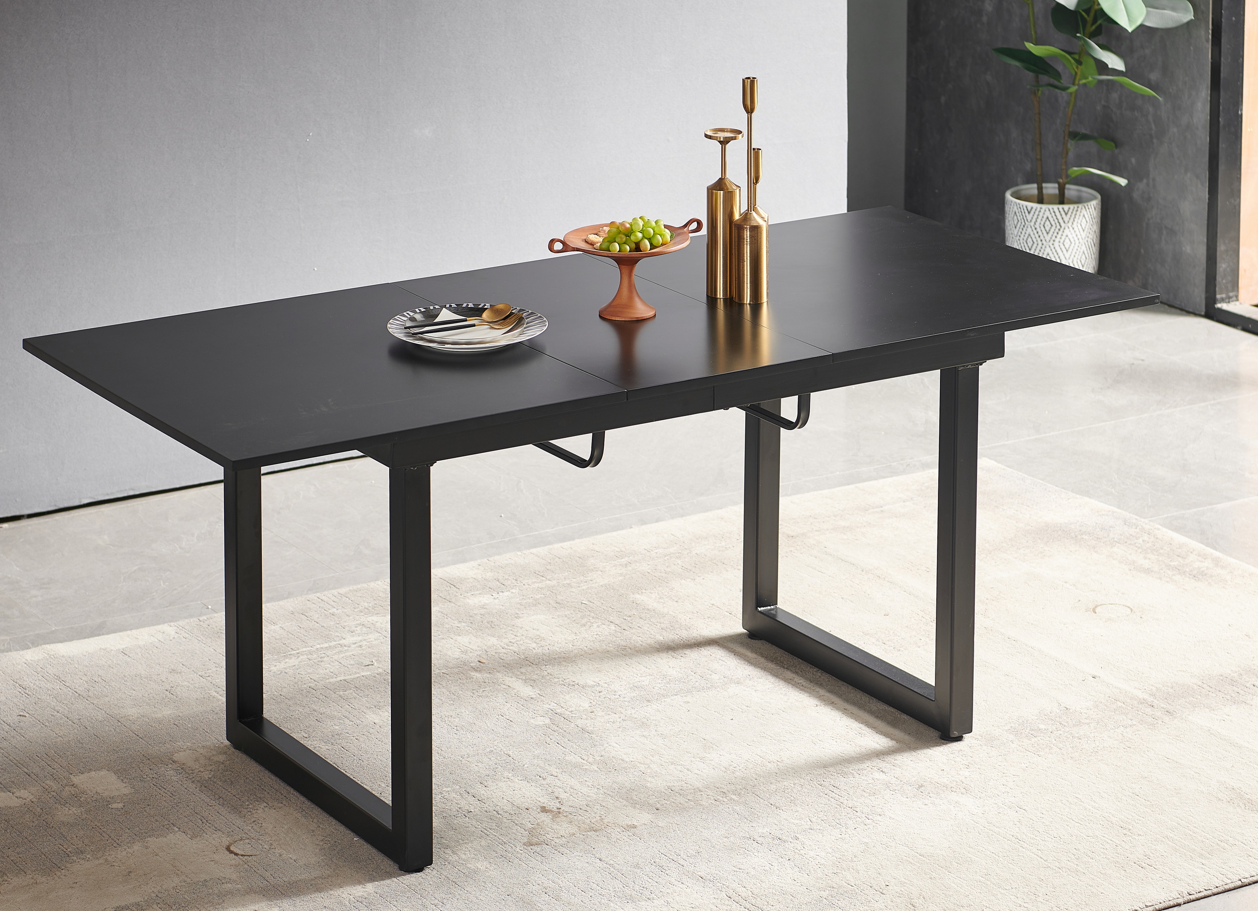 Black Color,Square Extendable Dining Table With Metal Leg,Modern Space Saving Kitchen Table For Living Room  70.86  W X 31.5  D X 29.5  H - Image 1
