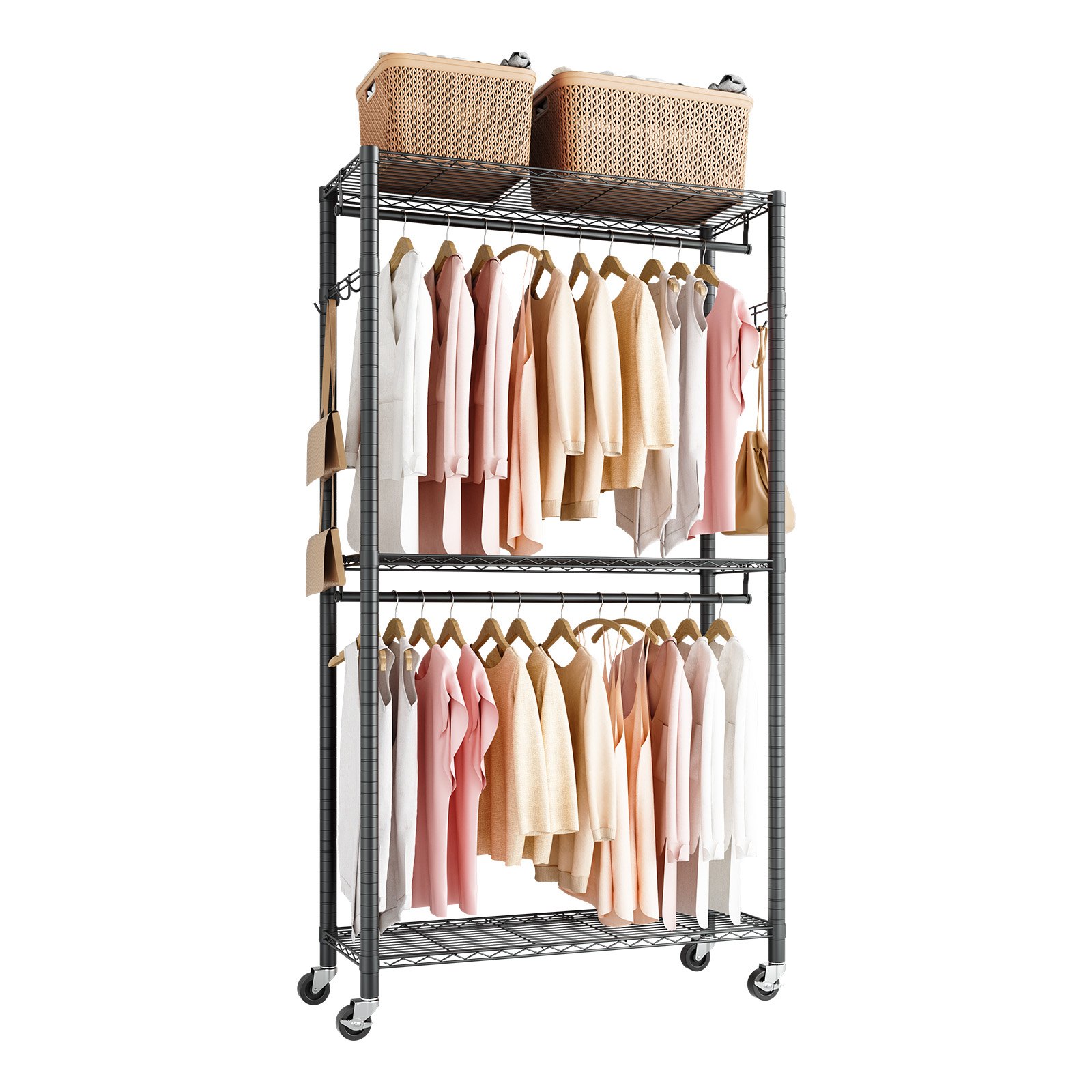 Rolling Clothes Rack, Heavy Duty Clothing Garment 3 Adjustable Tiers Racks — image 5