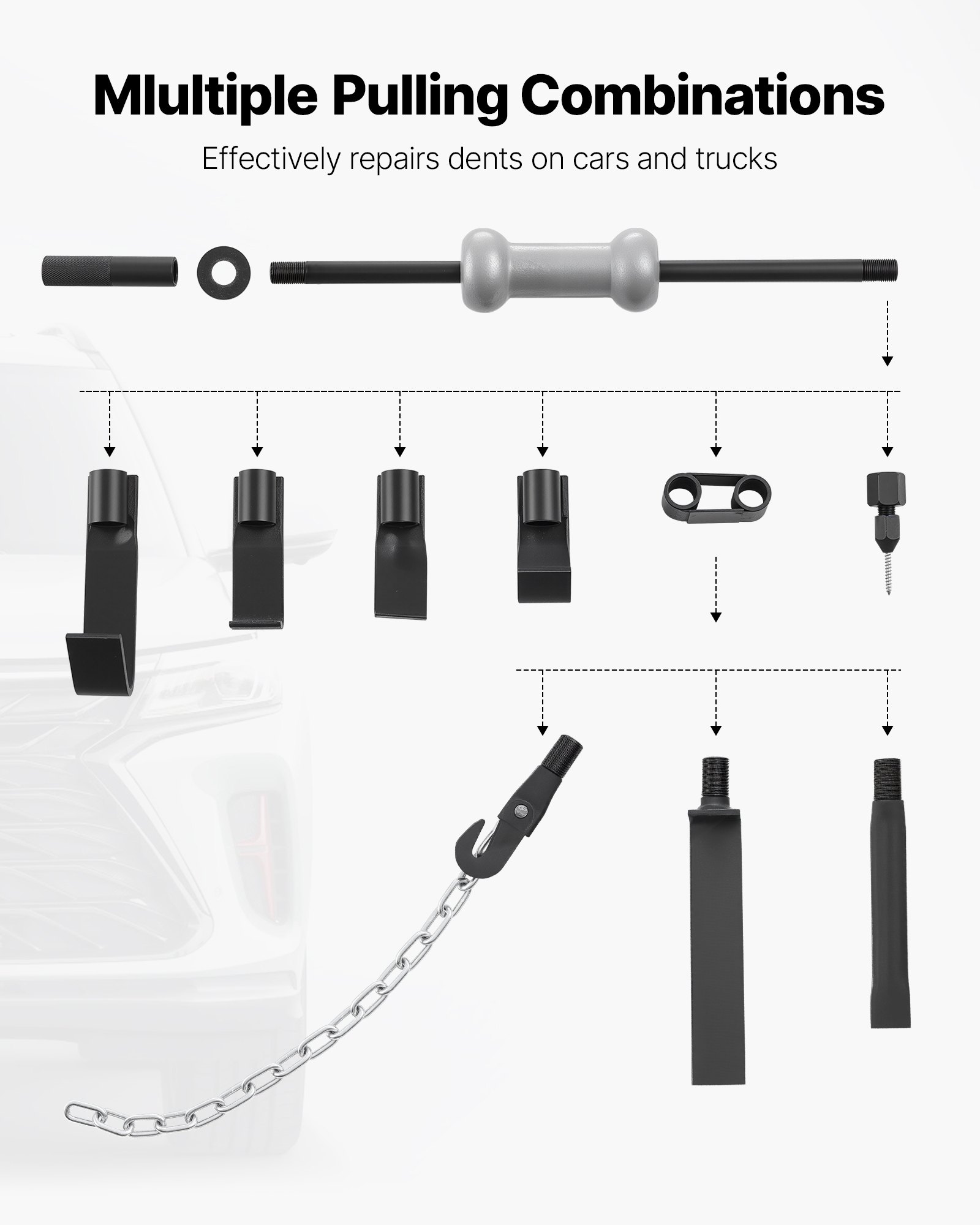 Dent Puller Kit, 10 Lbs 13-in-1 Slide Hammer Removal Heavy-Duty Auto Body Truck
