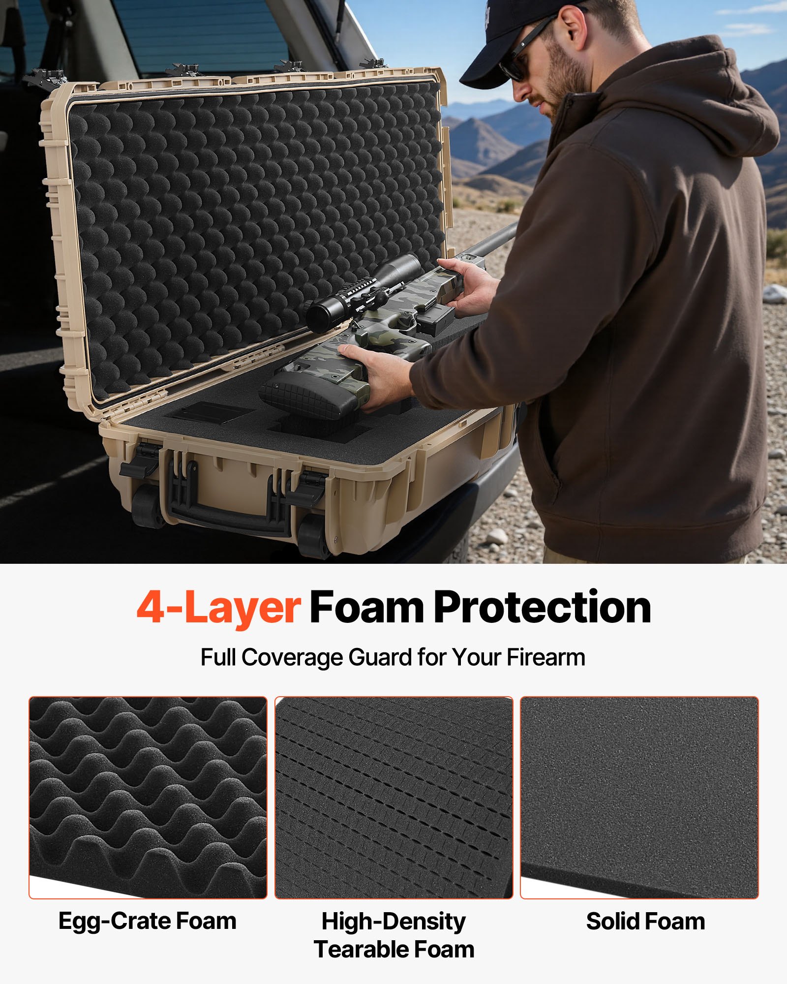 Hard Rifle Case, Lockable With Pre-cut Foams, 1320 Mm Gun Storage Wheels, Heavy