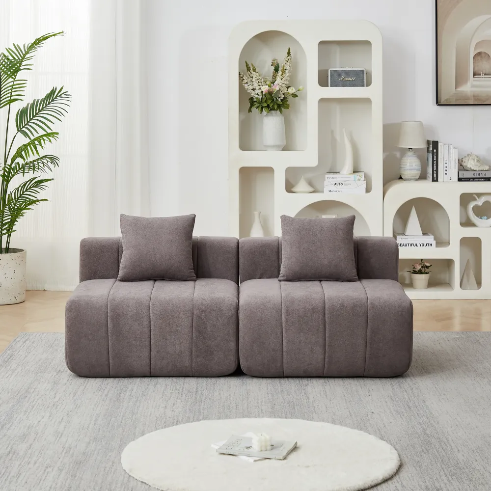 Chenille Sectional Sofa With 2 Pillows,Symmetrical Modular Sofa Sectional For Bedroom, Living Room, Office For Leisure Or Nap, Reading Room, And Lobby