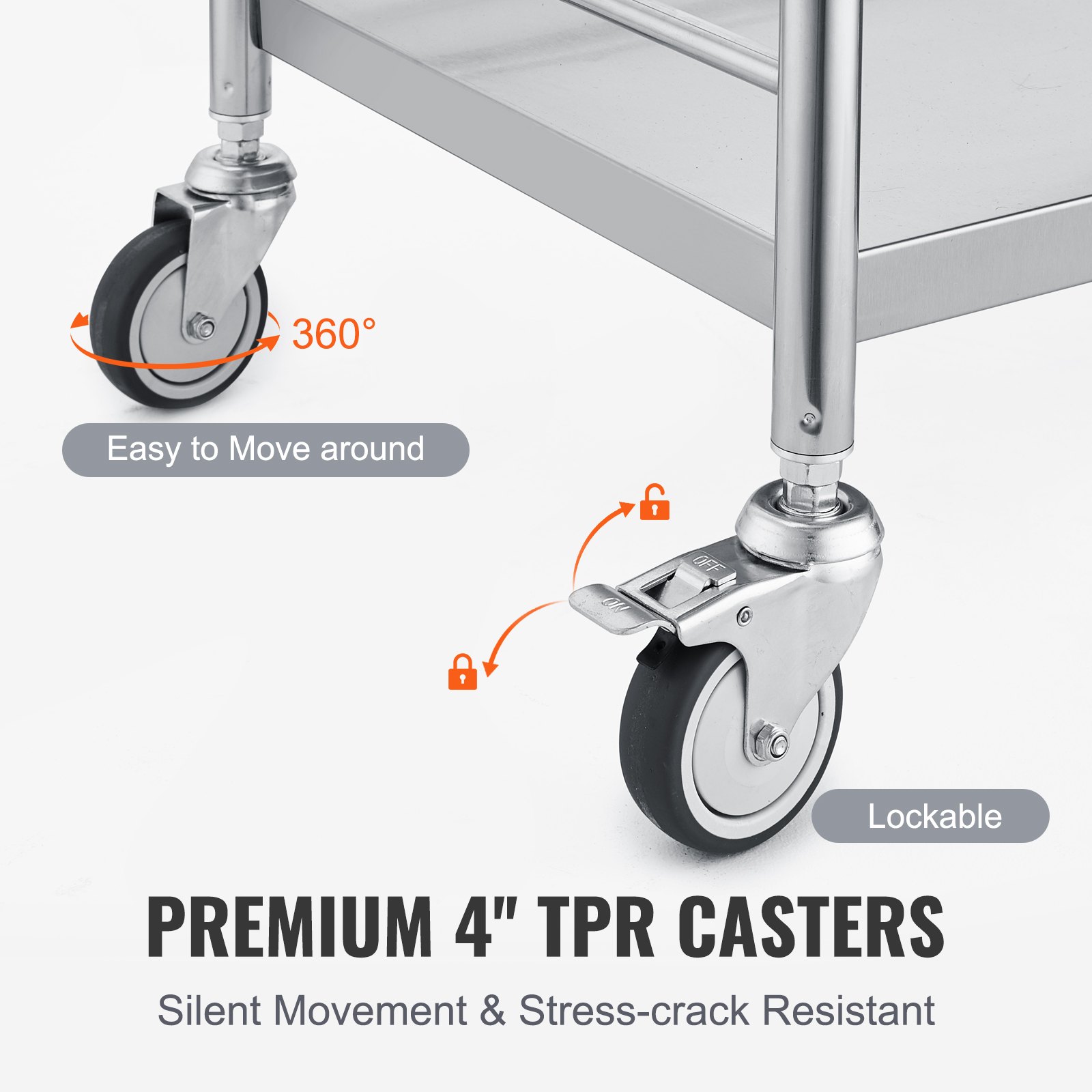 Medical Cart, 2 Layers Stainless Steel 99.8 Kg Weight Capacity, Lab Utility — image 3