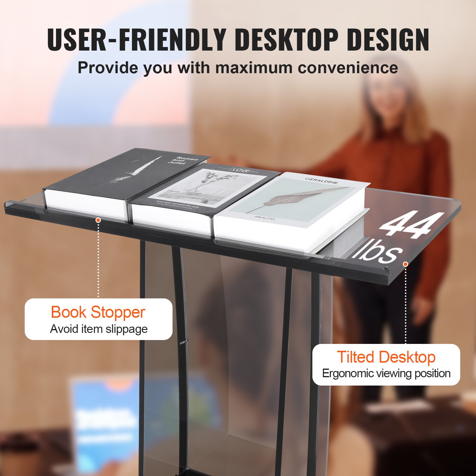 Acrylic Podium, 119 Cm Tall, Stand With Wide Reading Surface & Storage Shelf — image 4