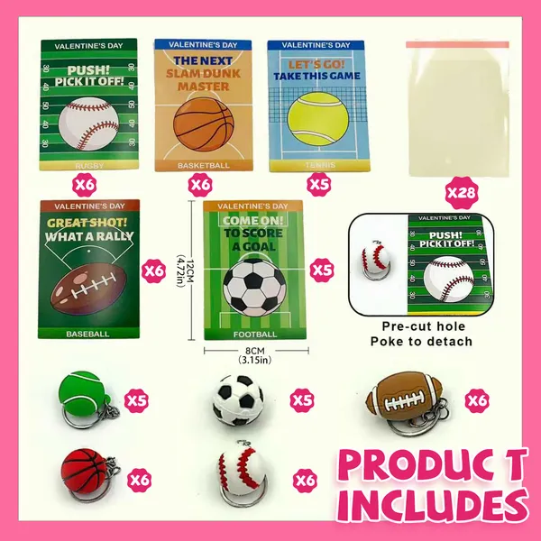 Stress-Relieving Foam Balls - Valentine's Day Gift - 28-Pack, Mini Foam Ball Toys With Keychains And Exchange Cards, Suitable For Preschoolers, Valentine's Day Gift Bag Stuffing, Classroom Re