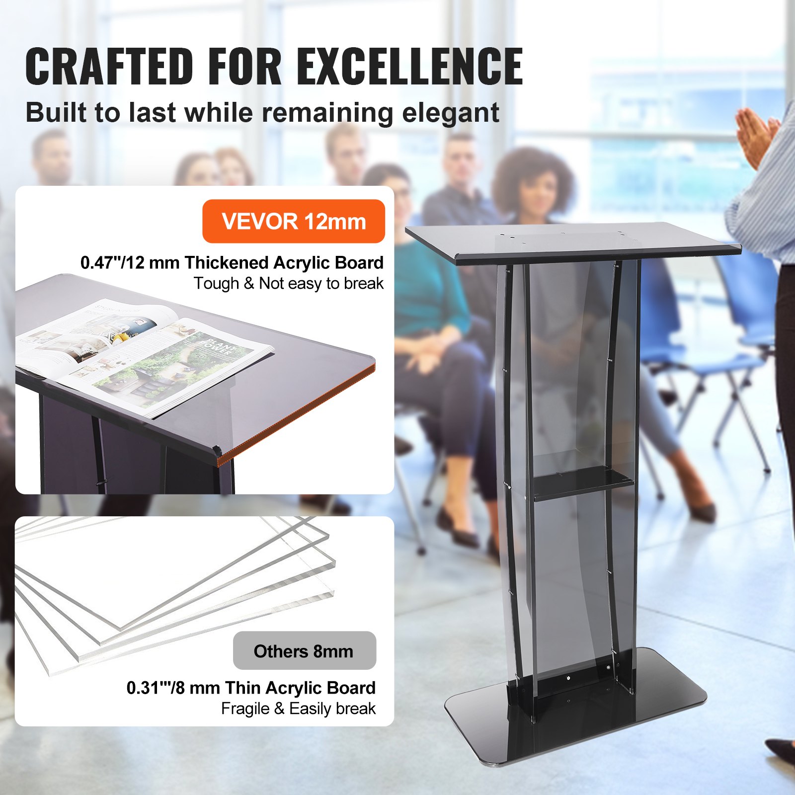 Acrylic Podium, 119 Cm Tall, Stand With Wide Reading Surface & Storage Shelf — image 5
