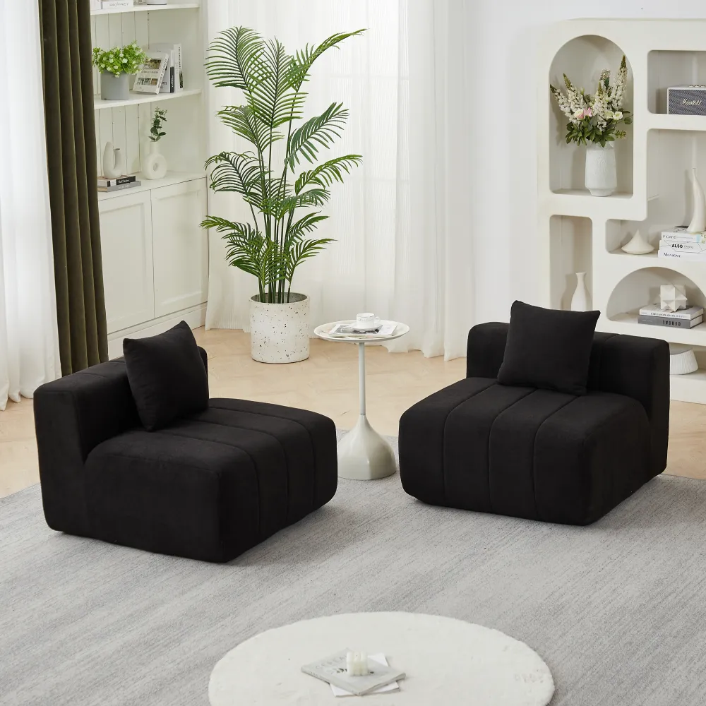 Chenille Sectional Sofa With 2 Pillows,Symmetrical Modular Sofa Sectional For Bedroom, Living Room, Office For Leisure Or Nap, Reading Room, And Lobby