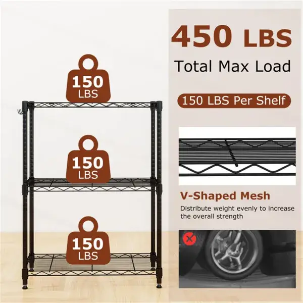3-Tier Industrial Bookshelf With Anti-Falling Guardrails, 33 LBS Per Shelf Storage Organizer - Black