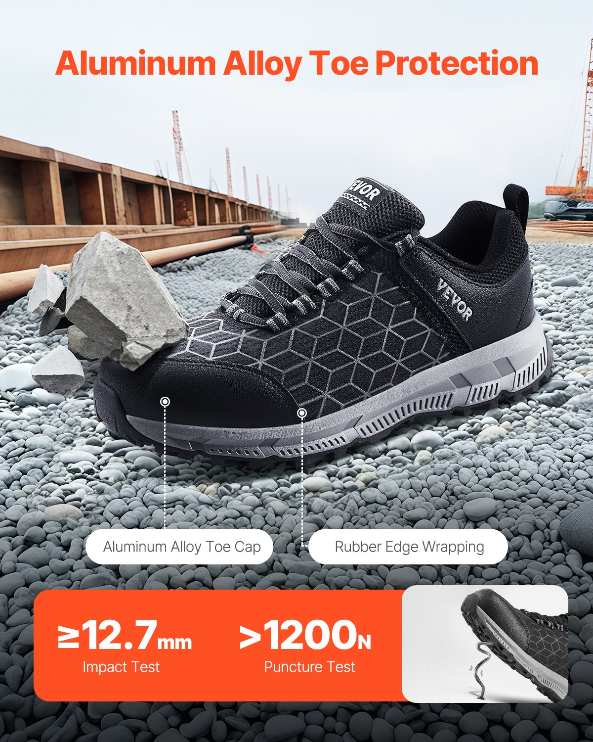 Steel Toe Shoes For Men, US Size 8.5, Men’s Cushion Sport Safety Toe Athletic Work Shoe, Indestructible Safety Sneakers Lightweight,Breathable Industry Construction Work Shoes, Black