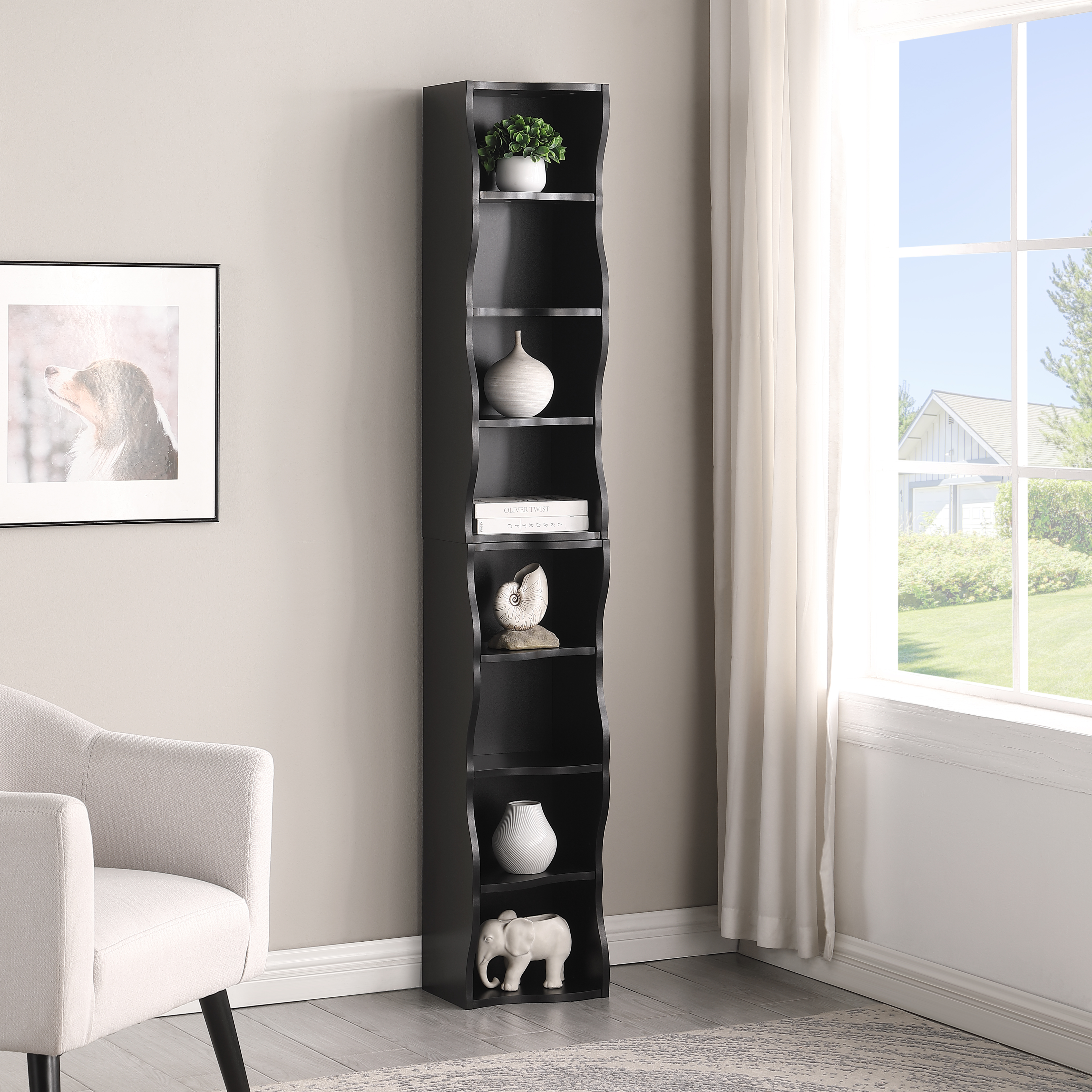 8-layer Adjustable Shelf Ultra-thin Bookshelf With A Wavy Border Design, Which Is More Aesthetically Pleasing, Is Suitable For High And Narrow, Display And Multi-functional Bookshelves In Home Offices
