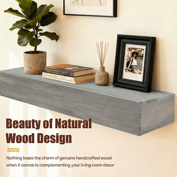 60" Rustic Wood Fireplace Mantel,Wall-Mounted & Floating Shelf For Home Decor