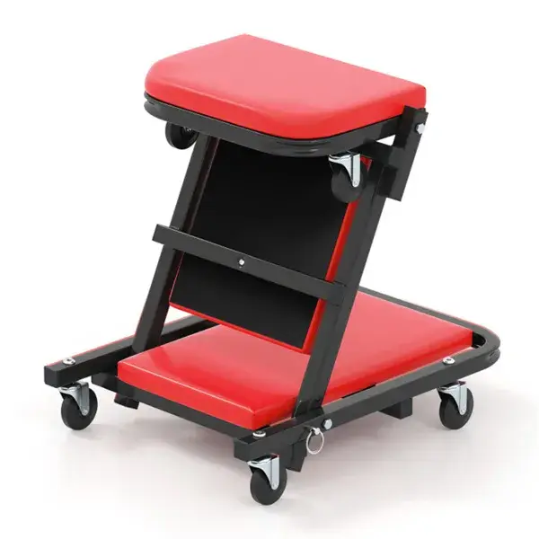 Foldable Garage Creeper With Padded Seat, 6 Universal Casters Dual-Mode Repair Tool For Workshop