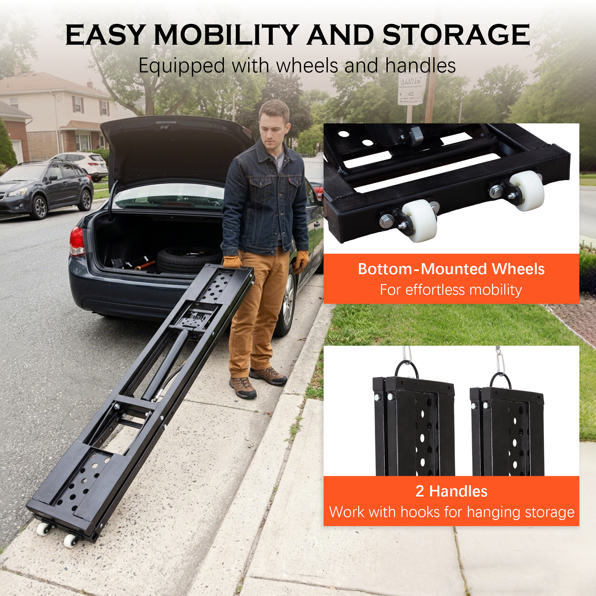 Portable Car Lift - 7,000 LBS Capacity, 28 Max Height, Heavy-Duty Quick Jack With Locking Levers, Wheels & 120V Power Unit For Cars, SUVs, Trucks