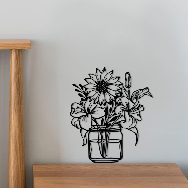 CIFbuy Sunflower Lily Vase Wall Art Floral Home Decor Aluminum Farmhouse Wall Hanging(TikTok, Temu Pick-up Service)