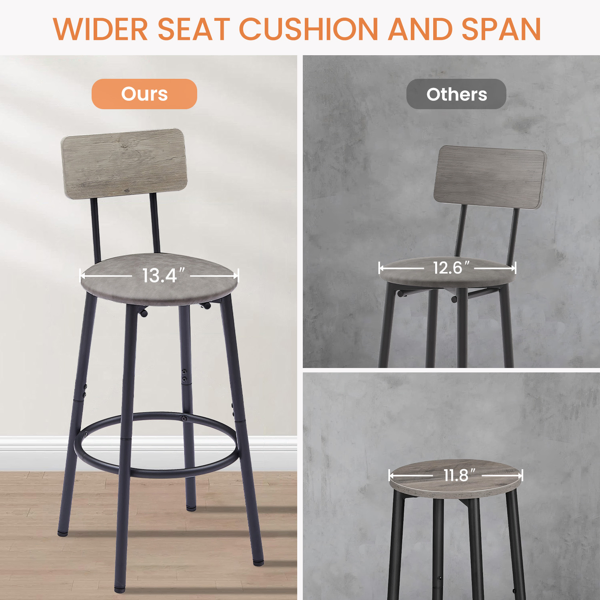 Bar Table Set With 4 Bar Stools PU Soft Seat With Backrest, Grey, 47.24'' L X 23.62'' W X 35.43'' H