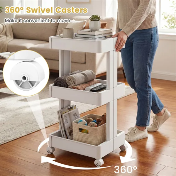 3 -Tier DIY Rolling Storage Cart,15.5 X 14.5 X 30 With Detachable Ventilated Trays For Kitchen & Bathroom
