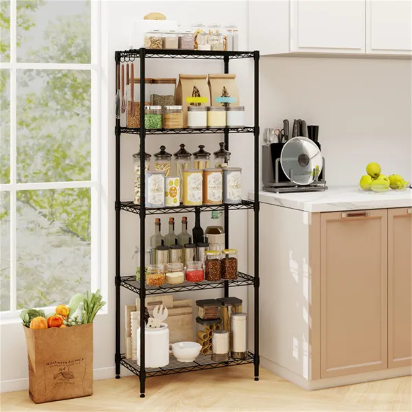 5-Tier Heavy-Duty Metal Wire Shelving, 750 LBS Total Load With Multi-Grade Per Shelf Capacity For Garage & Kitchen