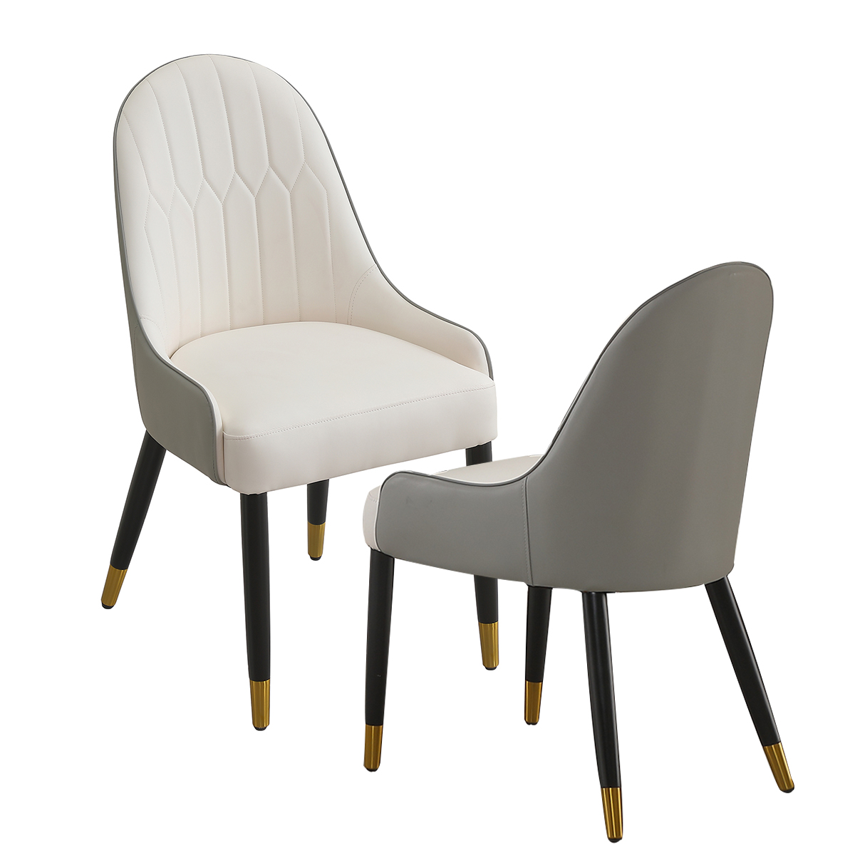 Modern Dining Chairs Set Of 2 Pcs Leather Dining Chair With Metal Legs For Living Room Dining Room Reception Room White-Gray_voghion.com