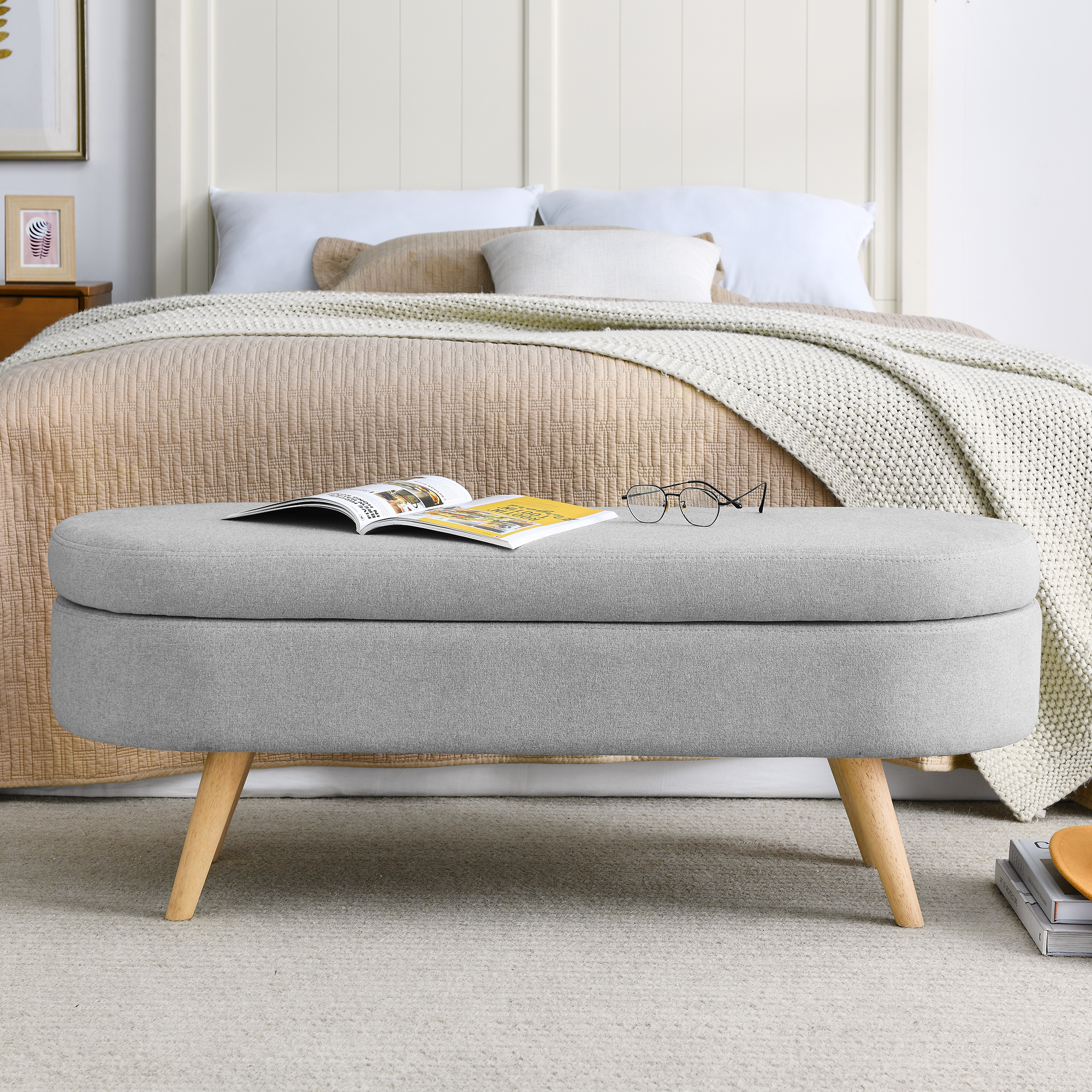 Oval Storage Ottoman Bench