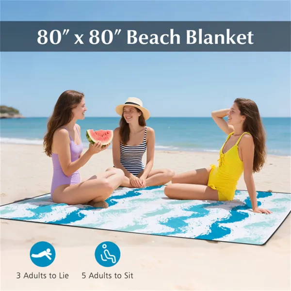 4-Piece Beach Set With 6.2ft Sun-Proof Umbrella, 2 Folding Chairs & 80 X 80 Waterproof Blanket-Blue