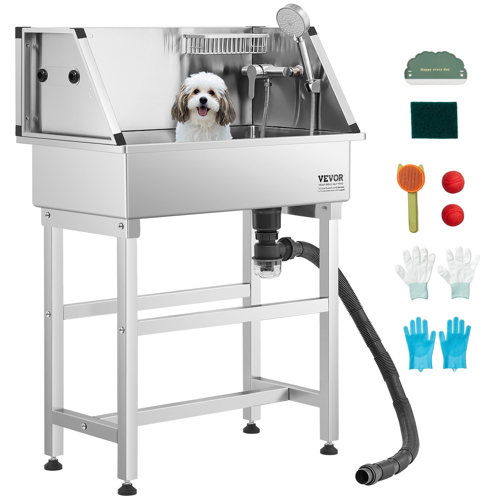 86.4 Cm Stainless Steel Dog Washing Station, Pet Grooming Tub With & Cold — image 5