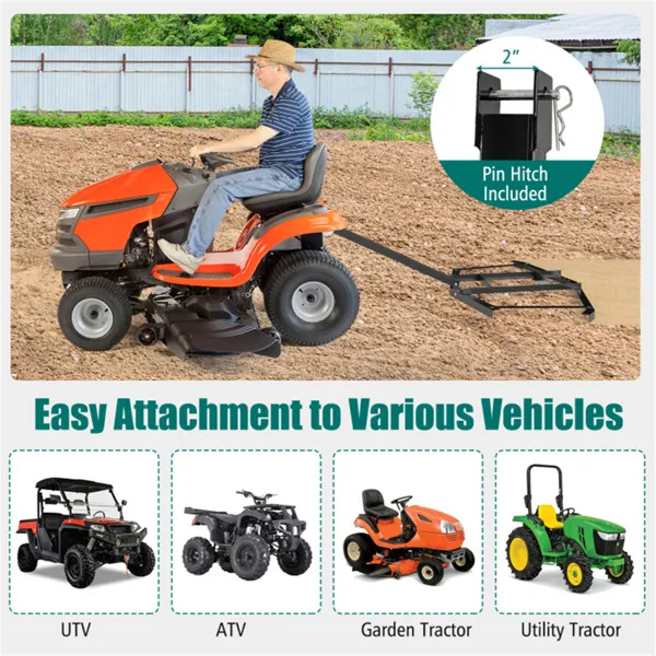 74" Heavy-Duty Drag Harrow With 80 Lbs Load Capacity, Tow-Behind Leveling Tool For Driveway, Garden & Farm