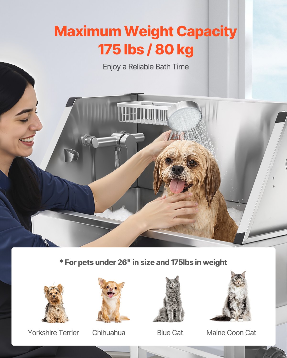 86.4 Cm Stainless Steel Dog Washing Station, Pet Grooming Tub With & Cold — image 3