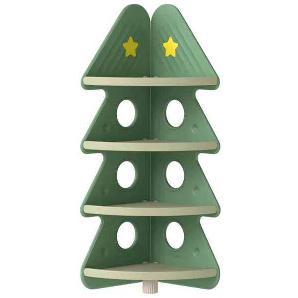 4-Tier Kids Christmas Tree Corner Bookshelf, Anti-Falling Guardrails & Anti-Tipping Kit For 3 Years