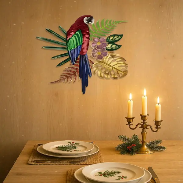 CIFbuy Vintage Colorful Parrot Wall Art With Floral Design Bohemian Tropical Bird Decor For Home Kitchen Office(TikTok, Temu Pick-up Service)