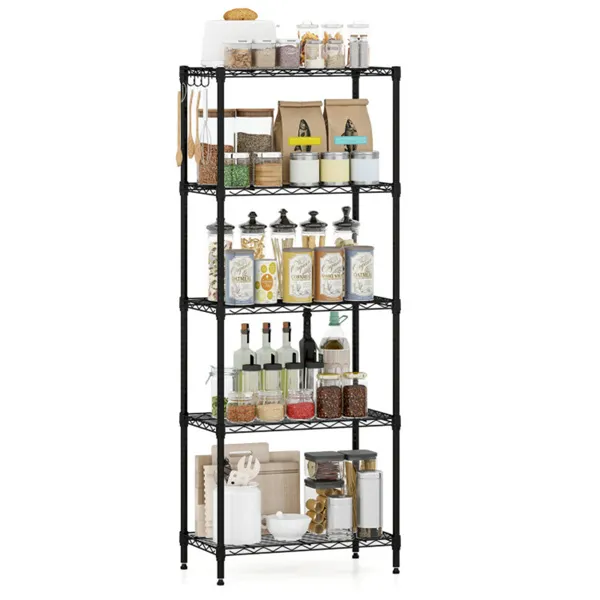 5-Tier Heavy-Duty Metal Wire Shelving, 750 LBS Total Load With Multi-Grade Per Shelf Capacity For Garage & Kitchen