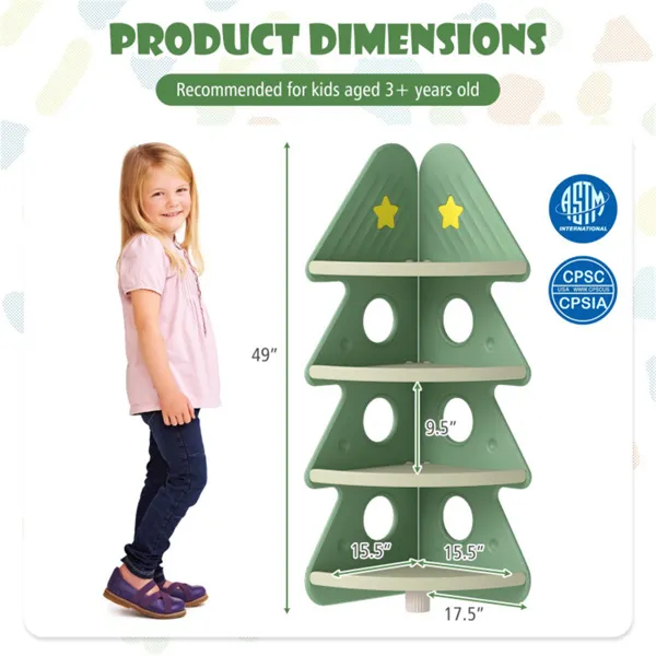 4-Tier Kids Christmas Tree Corner Bookshelf, Anti-Falling Guardrails & Anti-Tipping Kit For 3 Years