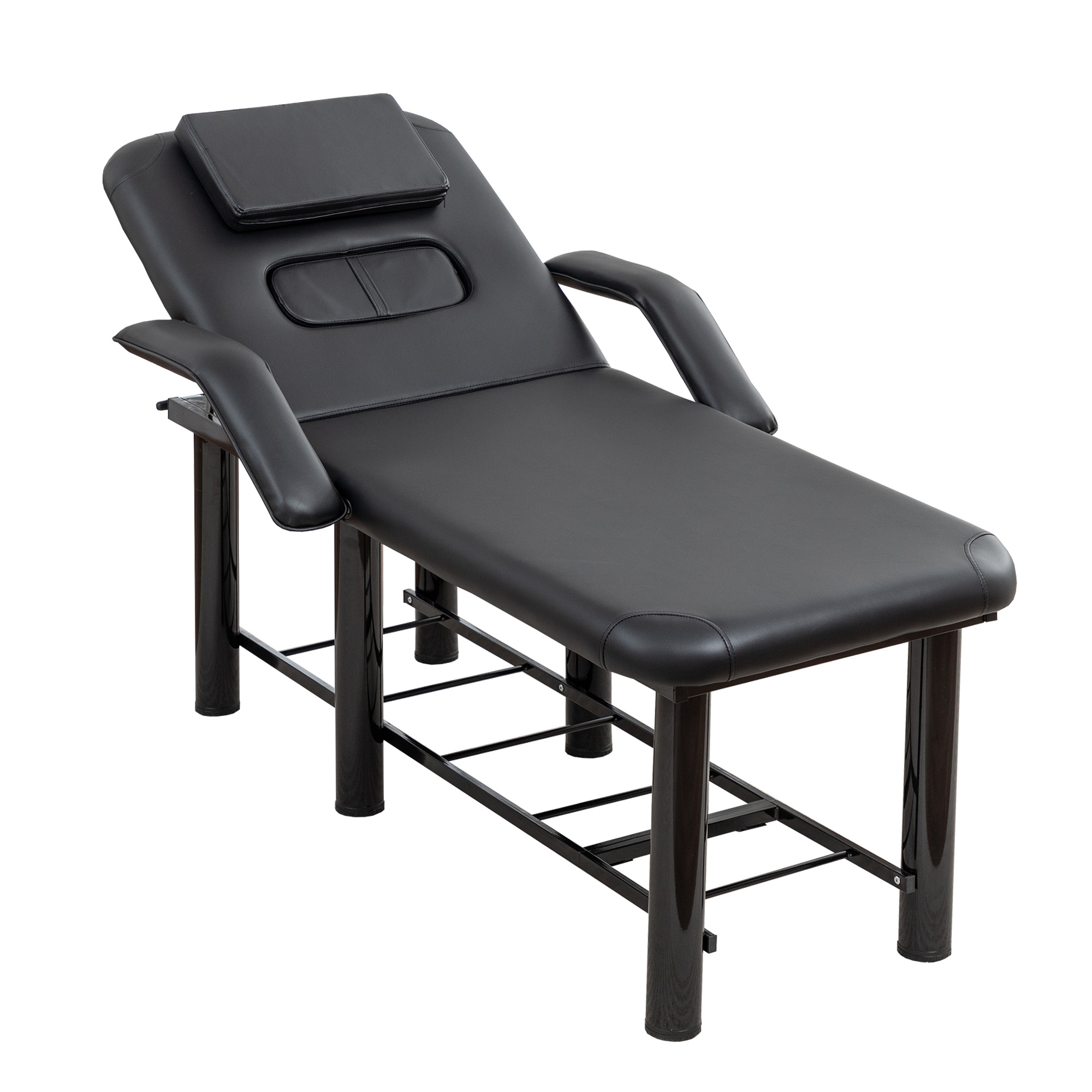Professional Black Beauty Bed With Removable Headrest & Breast Cushions, Armrests And Storage Shelf For Massage, Facial, Tattoo & Spa - Image 1