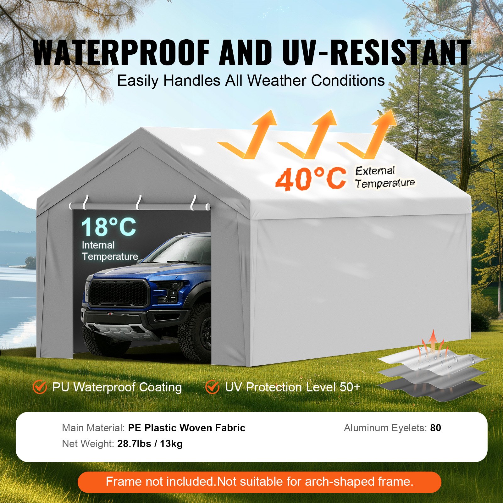 Carport Replacement Canopy Cover Top + Side Wall 6000 X 3000 Mm, Garage Tent