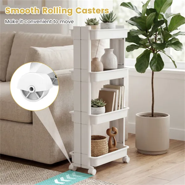 4-Tier DIY Rolling Storage Cart, 15.5 X 9 X 40.5 With Detachable Ventilated Trays For Kitchen & Bathroom