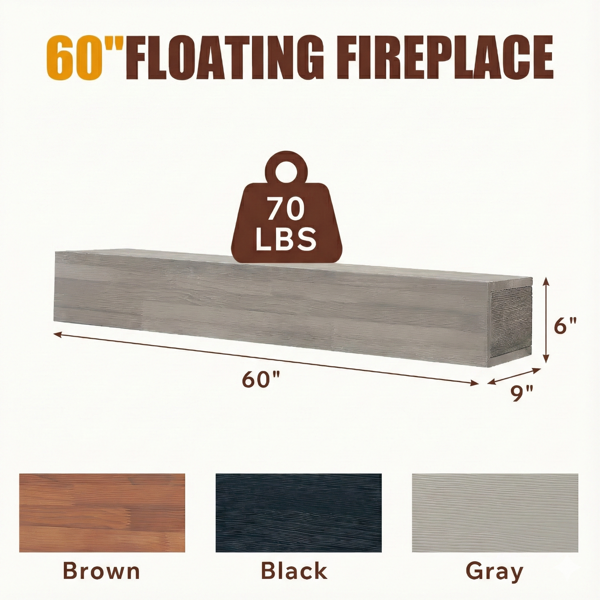 60" Rustic Wood Fireplace Mantel,Wall-Mounted & Floating Shelf For Home Decor