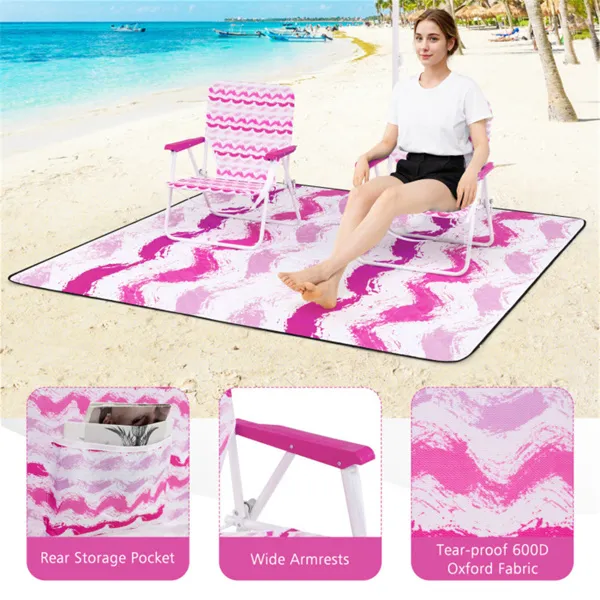 4-Piece Beach Set With 6.2ft Sun-Proof Umbrella, 2 Folding Chairs & 80 X 80 Waterproof Blanket-Pink