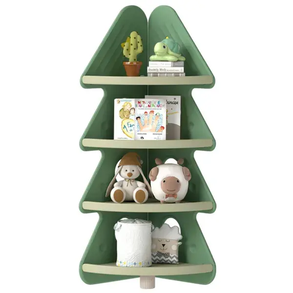 4-Tier Kids Christmas Tree Corner Bookshelf, Anti-Falling