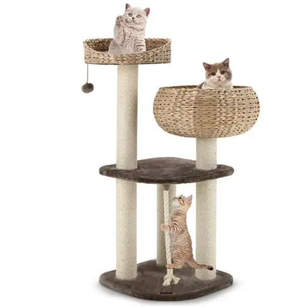 41 Inch Hand-Woven Water Hyacinth Cat Tree
