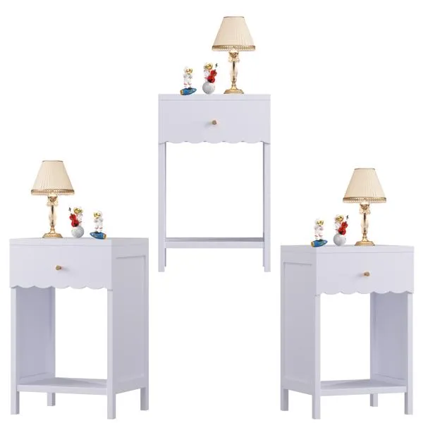 Modern Nightstand With Drawer And Open Shelf,Scalloped Edge Bedside Table For Bedroom, Cute Minimalist Side Table For Kids Room Or Girls' Room,Light Purple