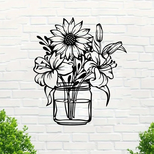 CIFbuy Sunflower Lily Vase Wall Art Floral Home Decor Aluminum Farmhouse Wall Hanging(TikTok, Temu Pick-up Service)